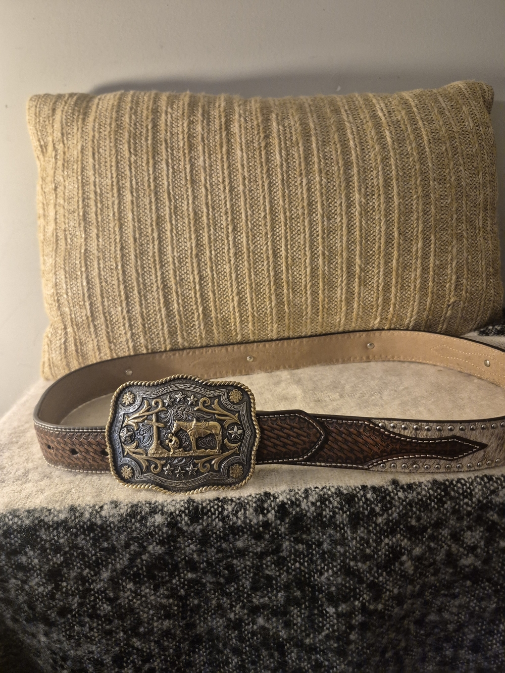 Nocona Brown Tooled Leather Belt with Western Buckle